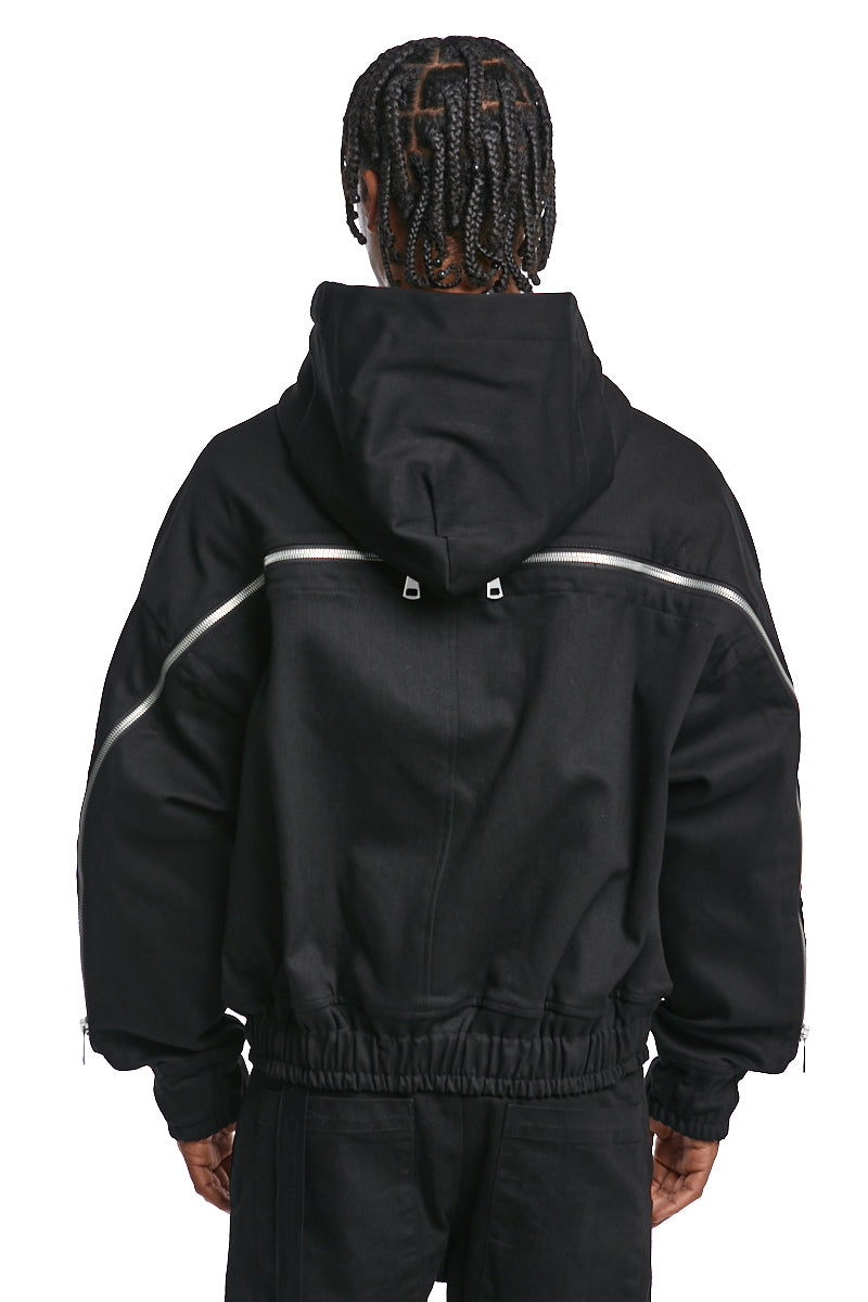 BLACK DENIM ZIP HOODIE BLOUSON