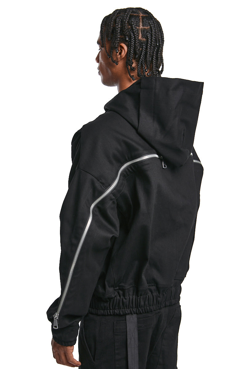 BLACK DENIM ZIP HOODIE BLOUSON
