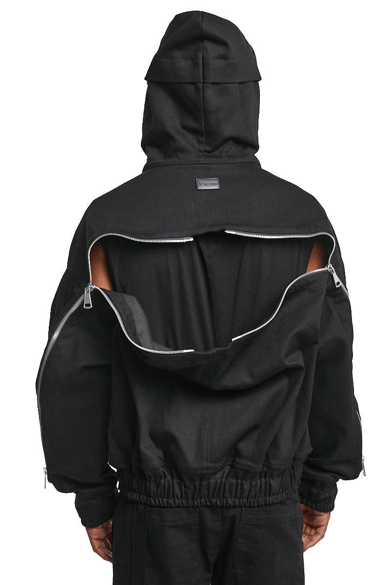 BLACK DENIM ZIP HOODIE BLOUSON