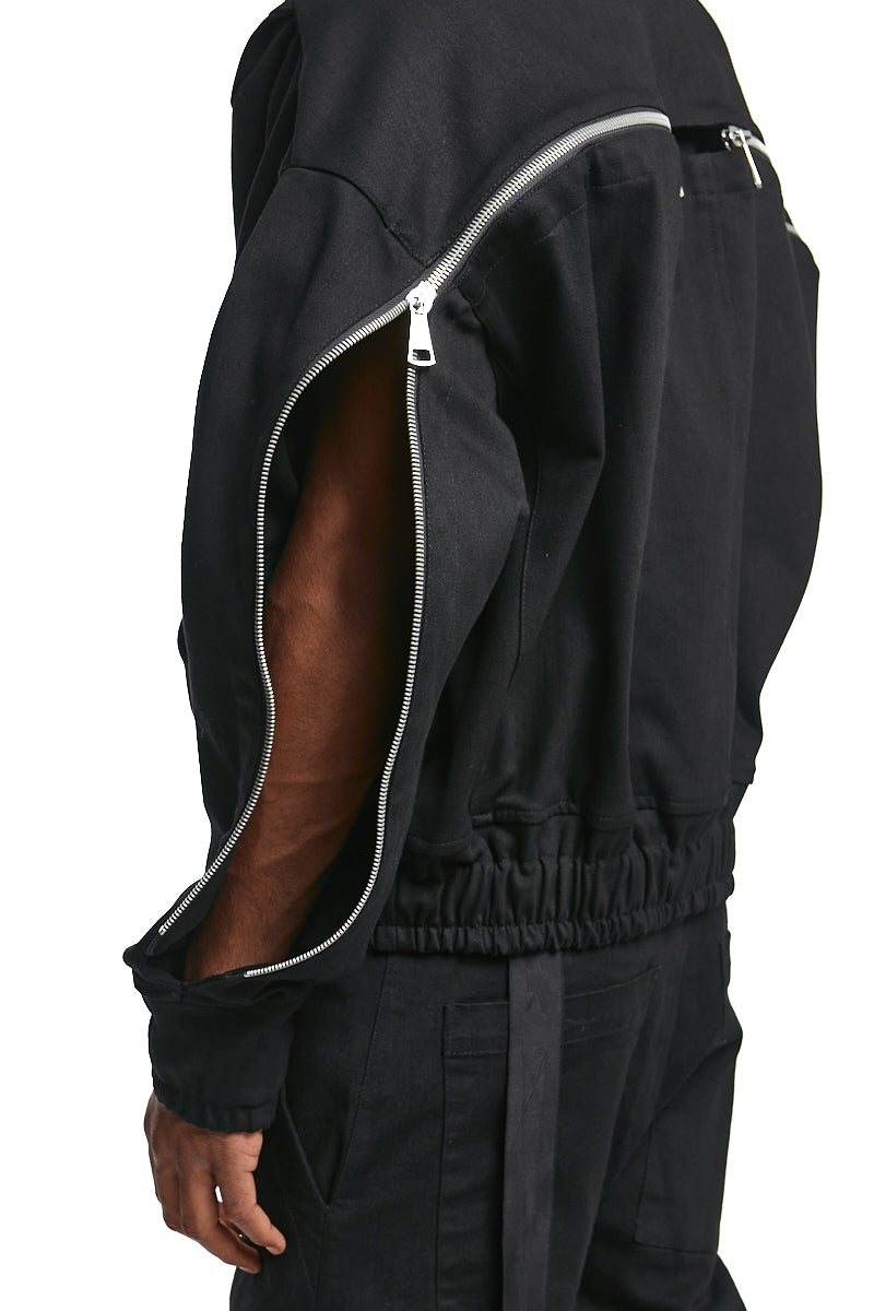 BLACK DENIM ZIP HOODIE BLOUSON