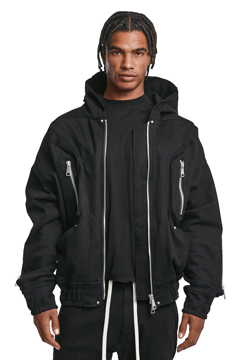 BLACK DENIM ZIP HOODIE BLOUSON