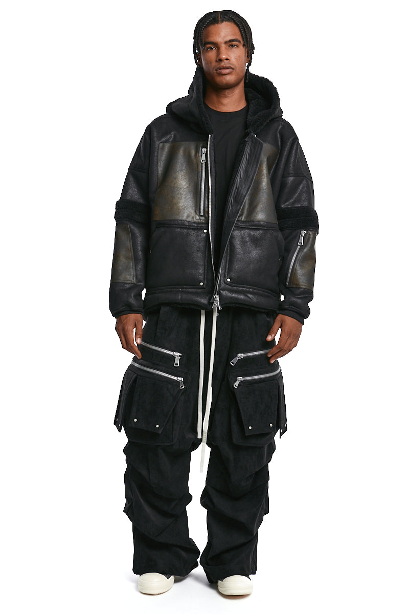 BLACK VEGAN LEATHER CARGO WIDE