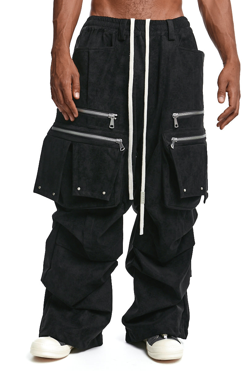 BLACK VEGAN LEATHER CARGO WIDE