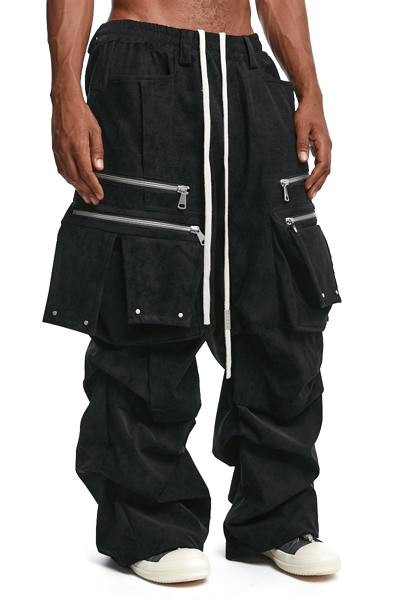 BLACK VEGAN LEATHER CARGO WIDE