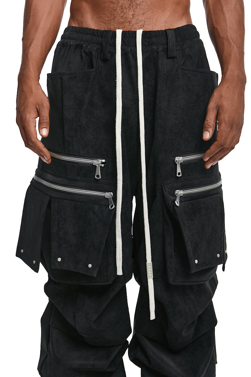 BLACK VEGAN LEATHER CARGO WIDE