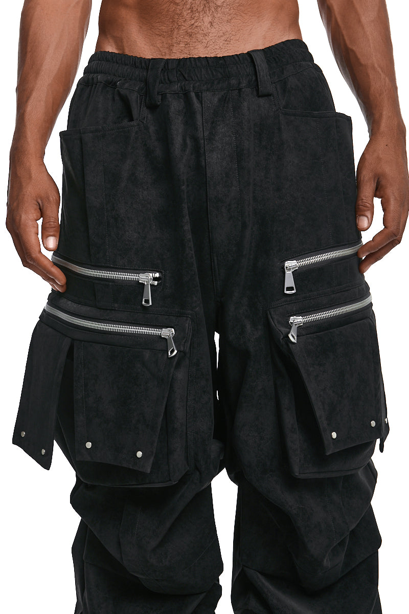 BLACK VEGAN LEATHER CARGO WIDE