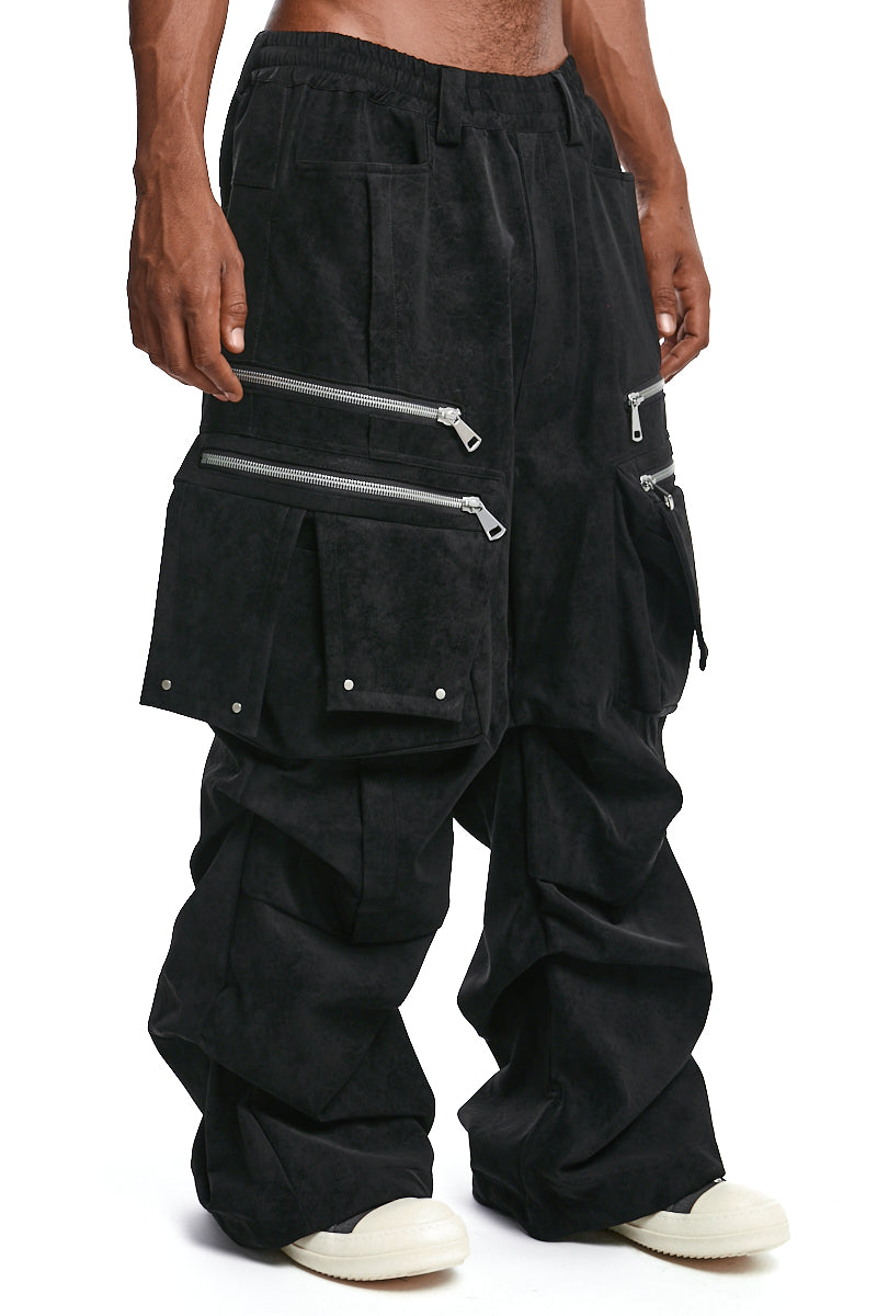 BLACK VEGAN LEATHER CARGO WIDE