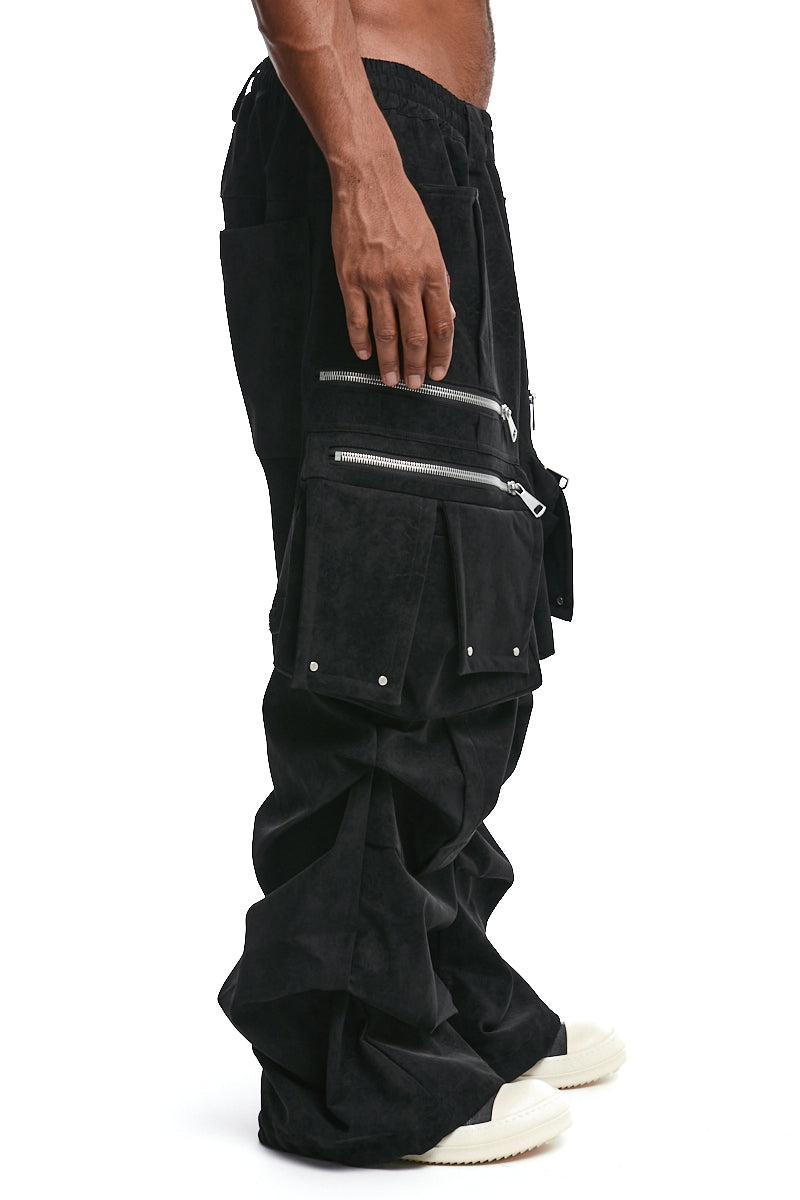 BLACK VEGAN LEATHER CARGO WIDE