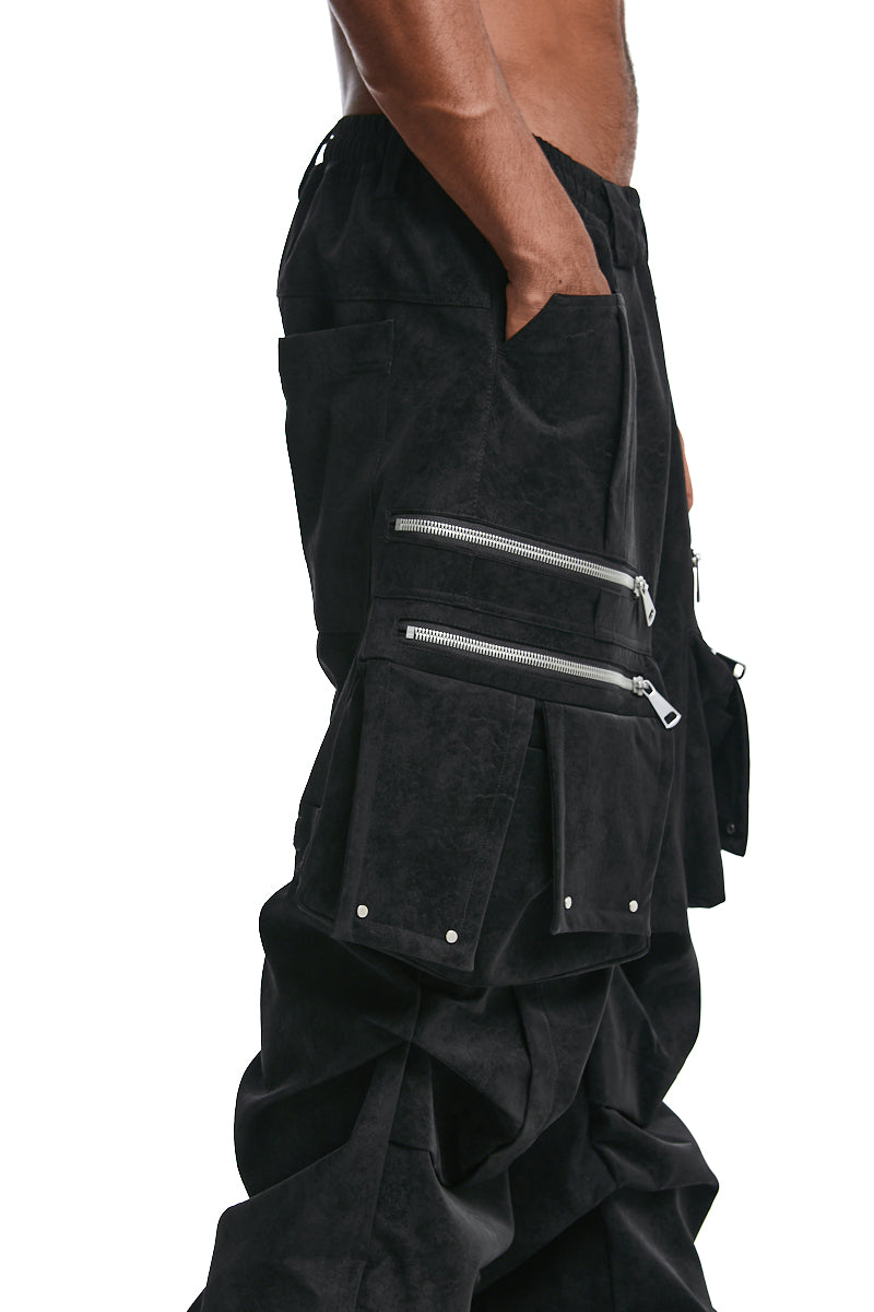 BLACK VEGAN LEATHER CARGO WIDE