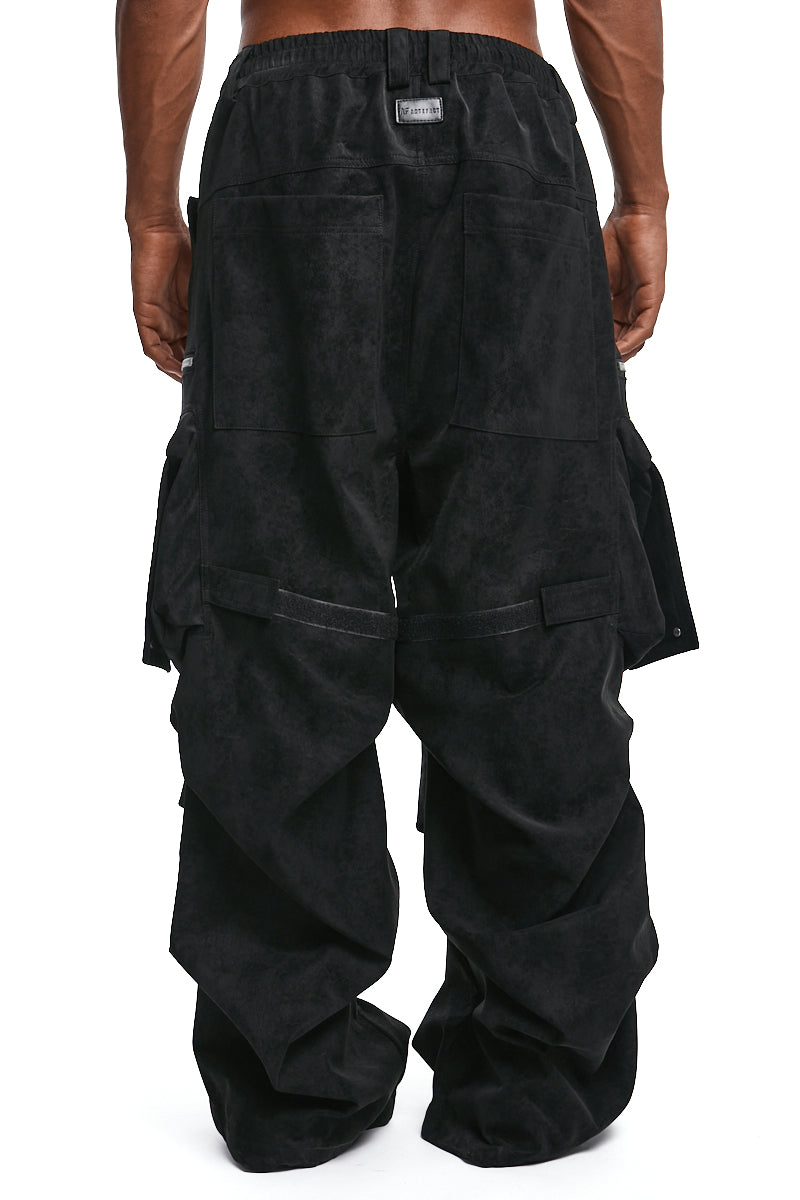 BLACK VEGAN LEATHER CARGO WIDE