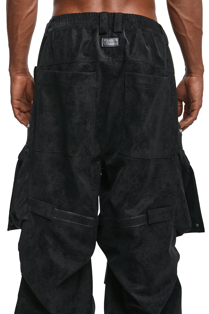 BLACK VEGAN LEATHER CARGO WIDE