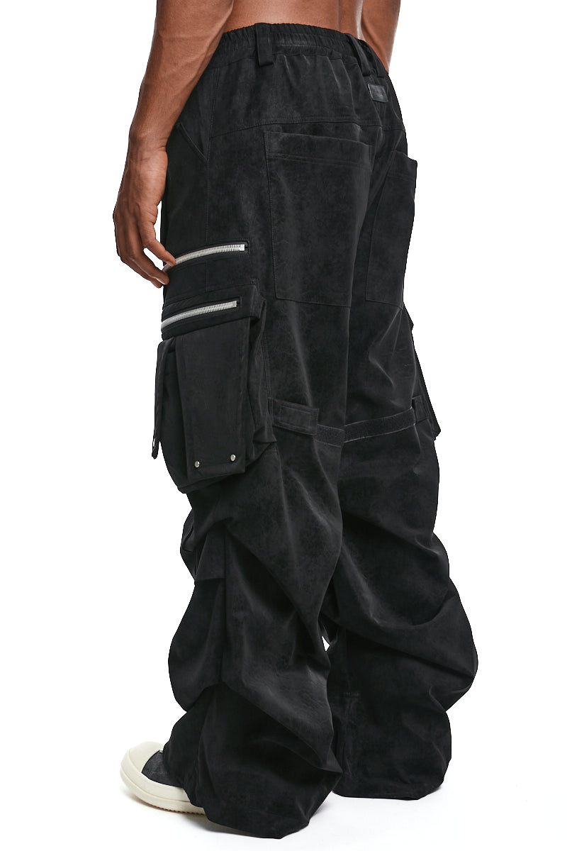 BLACK VEGAN LEATHER CARGO WIDE