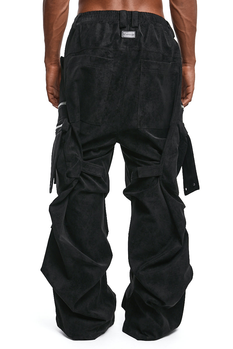 BLACK VEGAN LEATHER CARGO WIDE