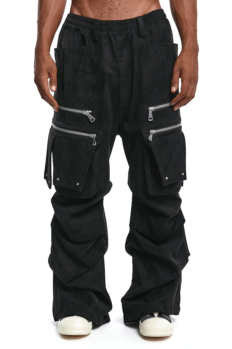 BLACK VEGAN LEATHER CARGO WIDE