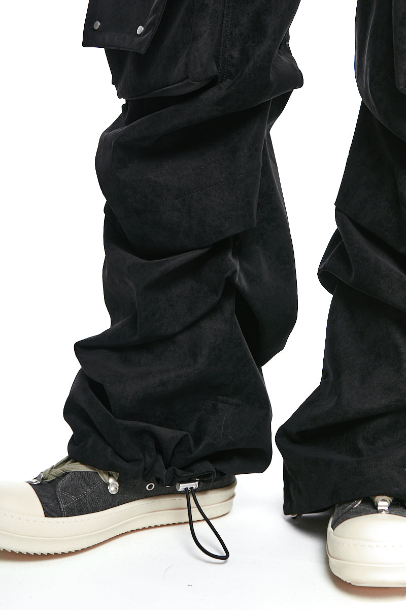 BLACK VEGAN LEATHER CARGO WIDE