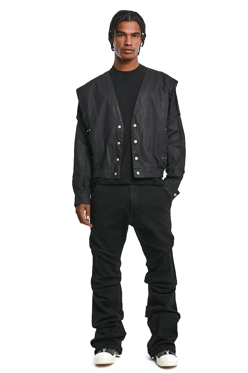 BLACK COLLARLESS BLOUSON