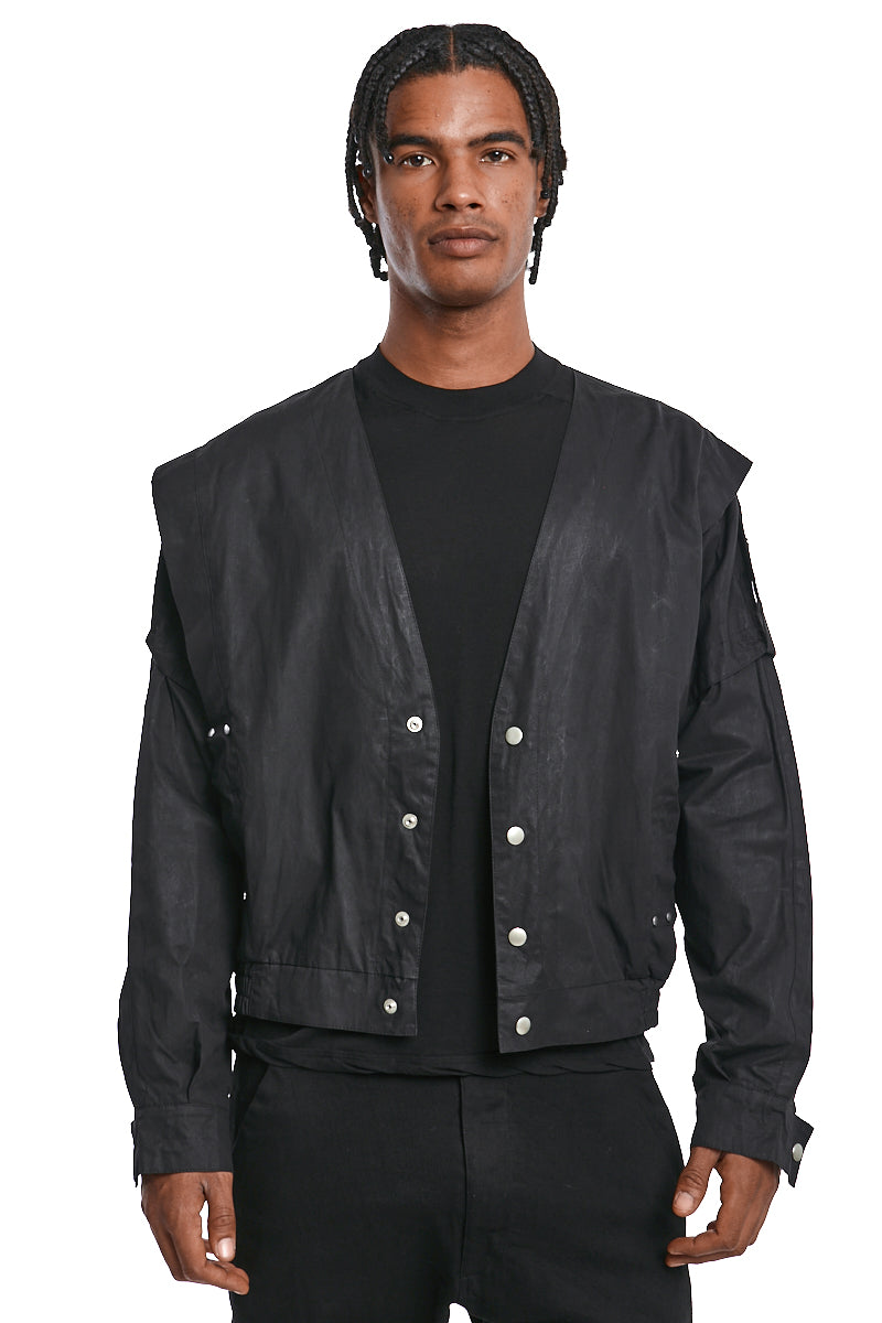 BLACK COLLARLESS BLOUSON