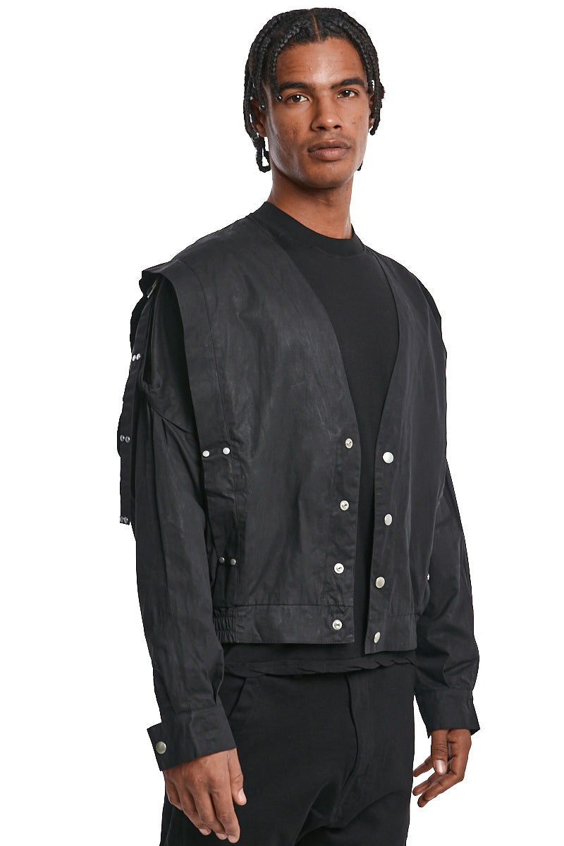 BLACK COLLARLESS BLOUSON