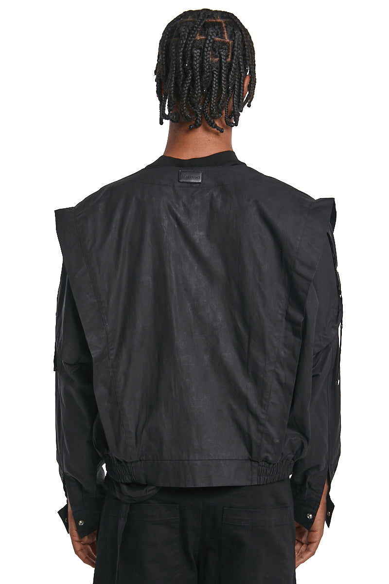 BLACK COLLARLESS BLOUSON