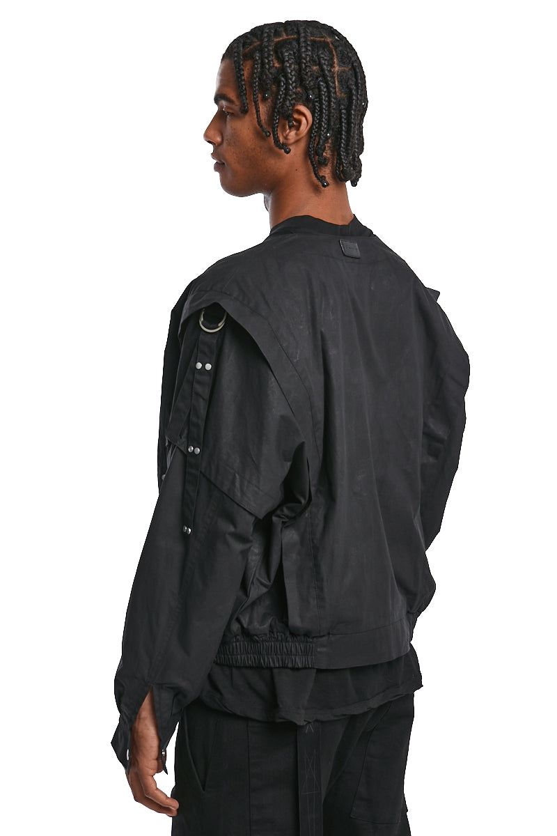 BLACK COLLARLESS BLOUSON