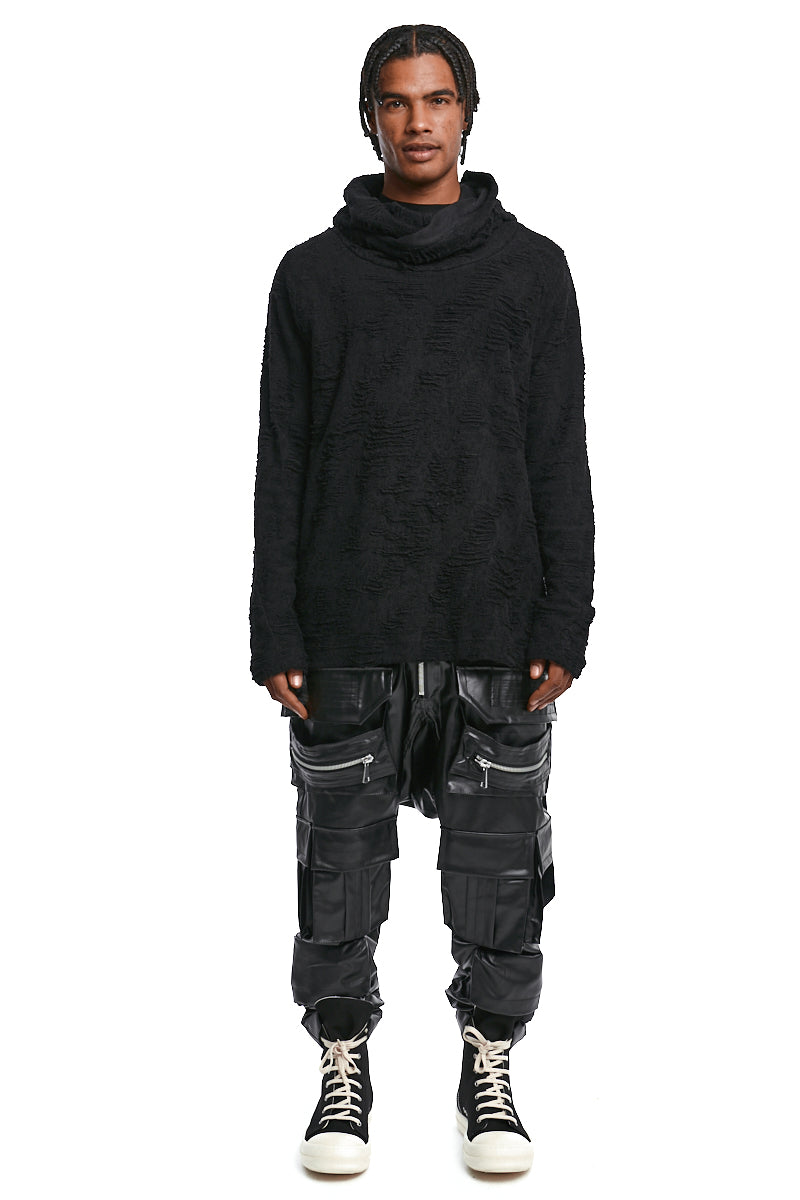 BLACK TWISTED-HOOD PULLOVER
