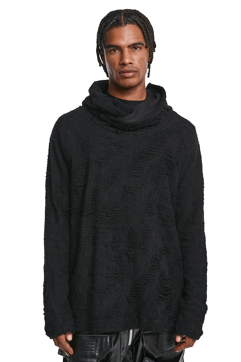 BLACK TWISTED-HOOD PULLOVER