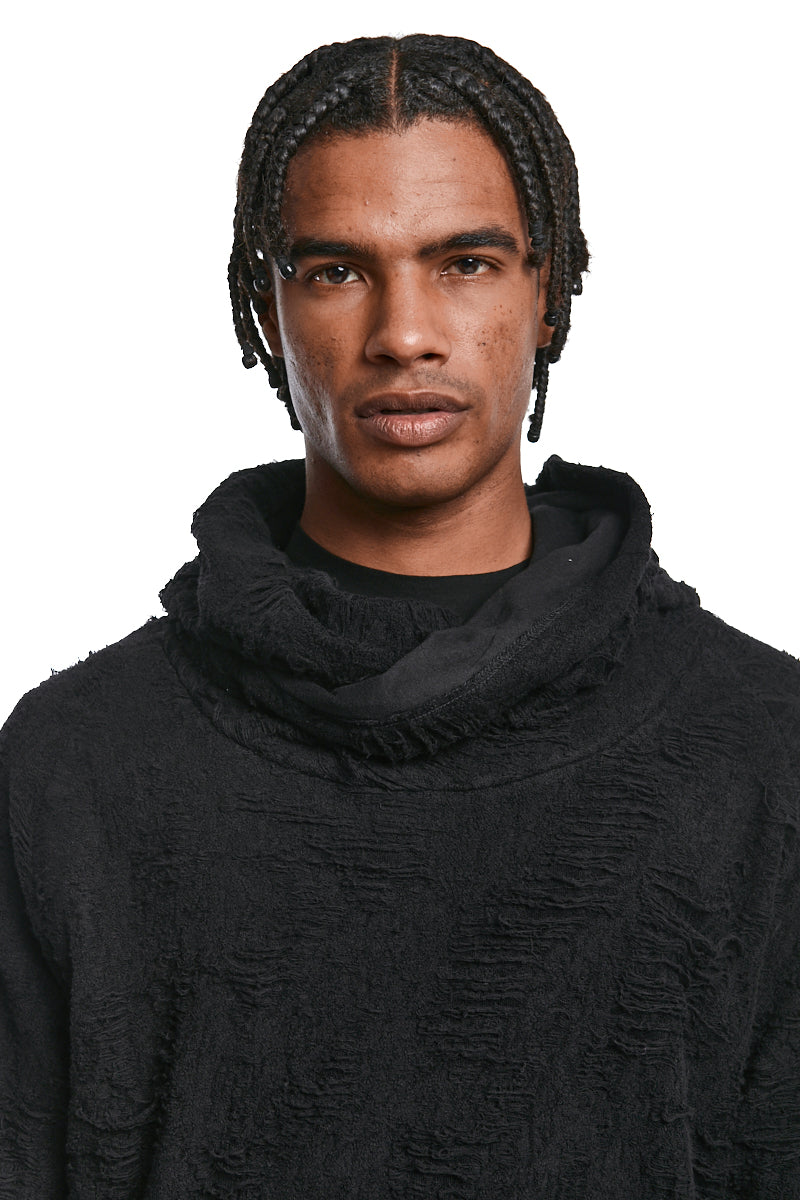 BLACK TWISTED-HOOD PULLOVER