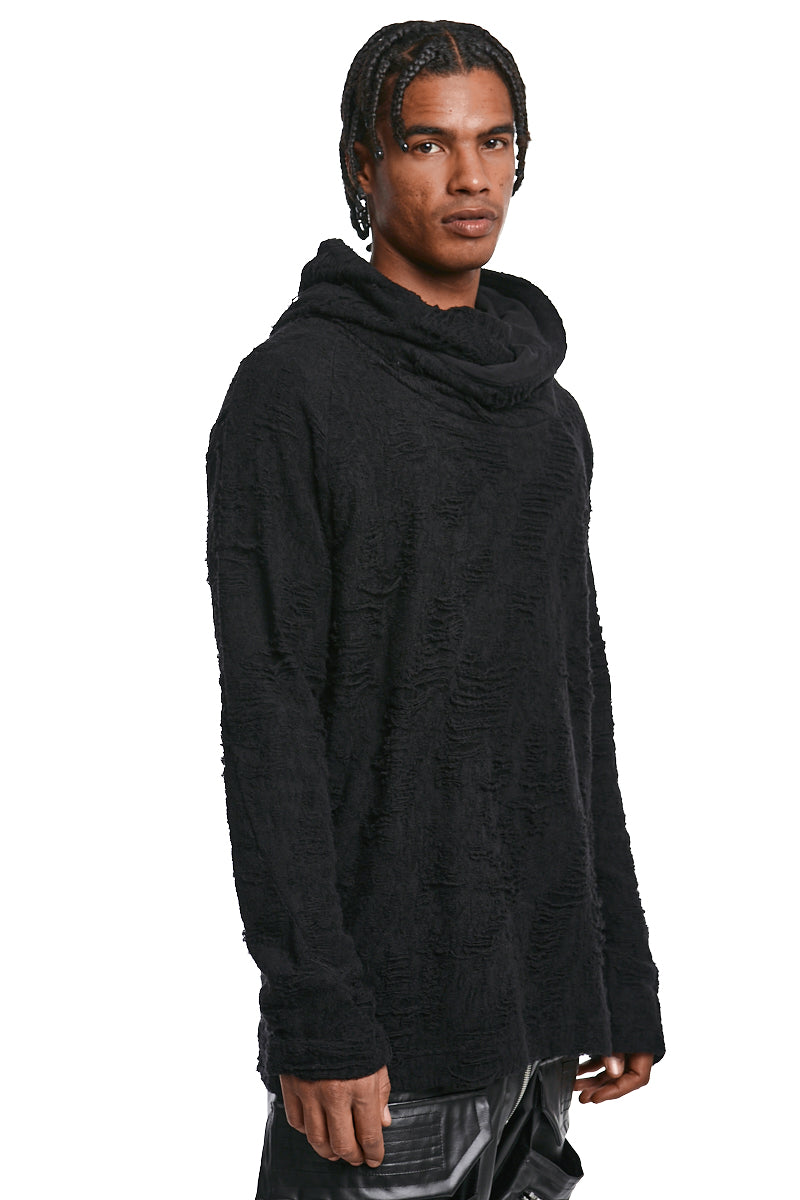 BLACK TWISTED-HOOD PULLOVER