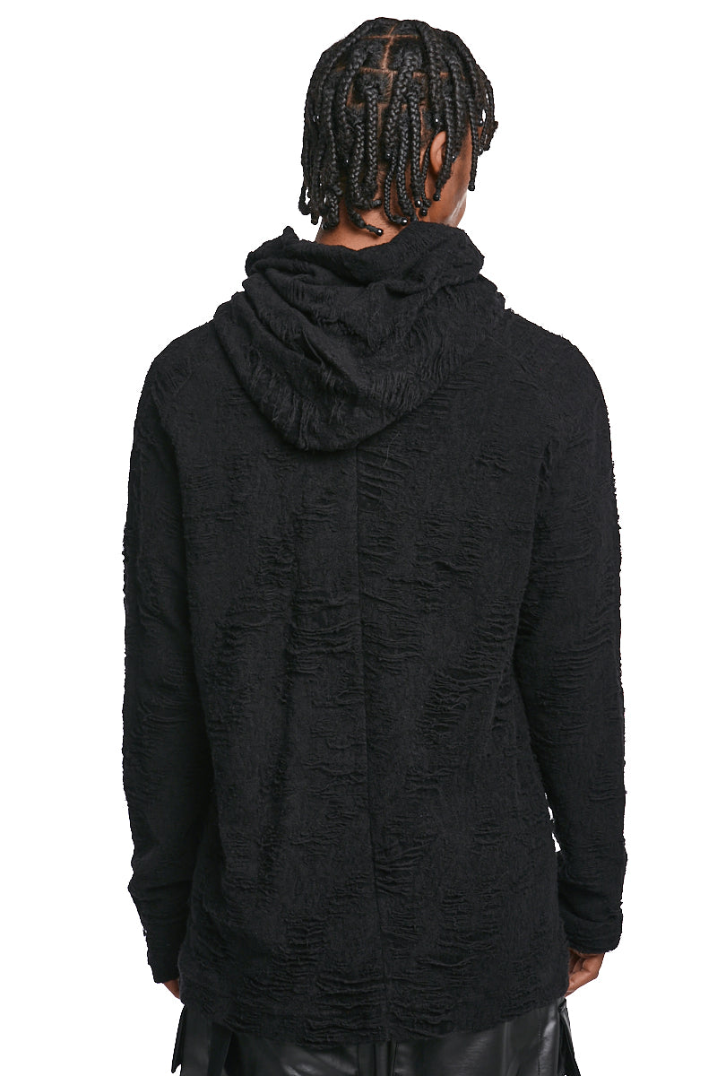 BLACK TWISTED-HOOD PULLOVER