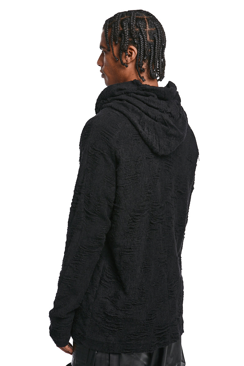 BLACK TWISTED-HOOD PULLOVER