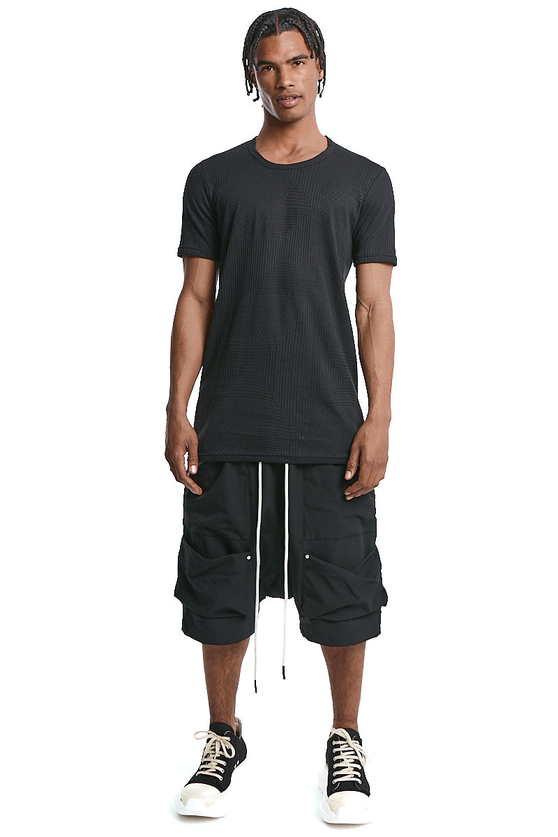 BLACK DISTORTED STRIPE SLIM FIT TEE