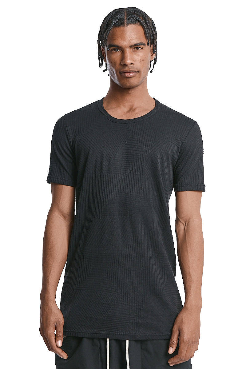 BLACK DISTORTED STRIPE SLIM FIT TEE