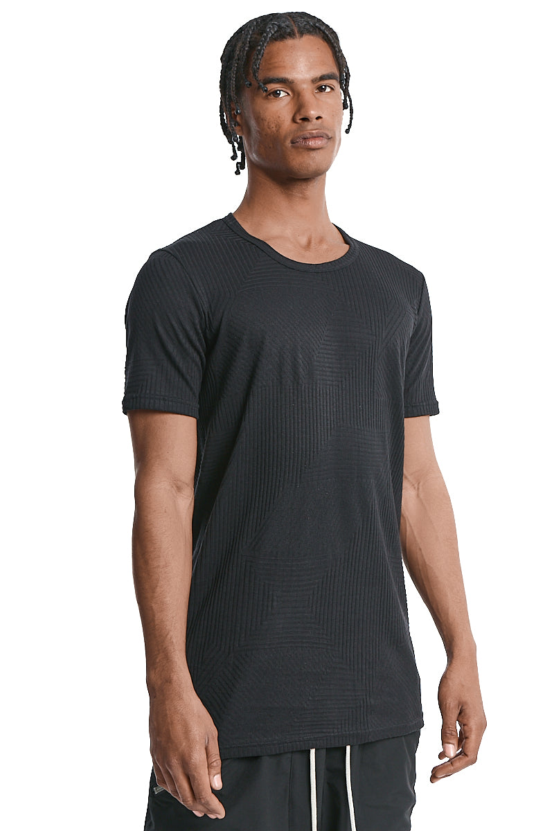 BLACK DISTORTED STRIPE SLIM FIT TEE