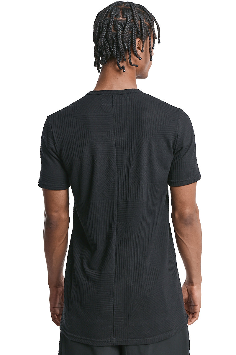 BLACK DISTORTED STRIPE SLIM FIT TEE