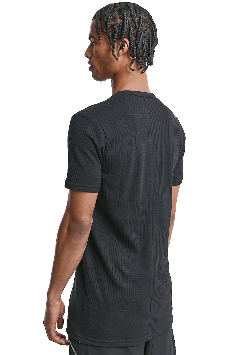 BLACK DISTORTED STRIPE SLIM FIT TEE