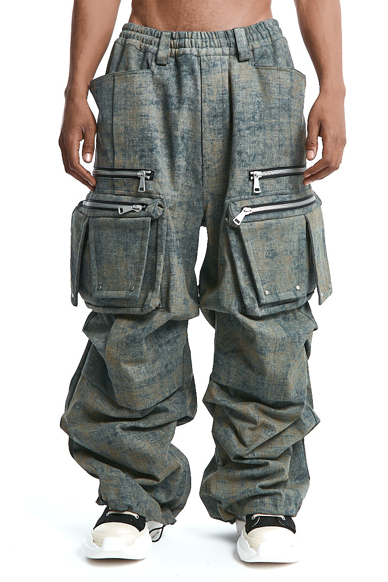 BLENDED SHADES DENIM CARGO TUCK WIDE PANTS