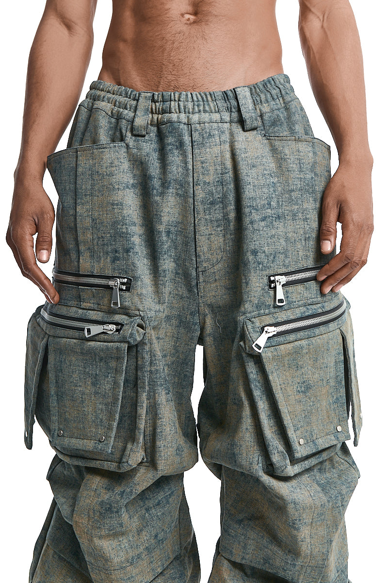 BLENDED SHADES DENIM CARGO TUCK WIDE PANTS