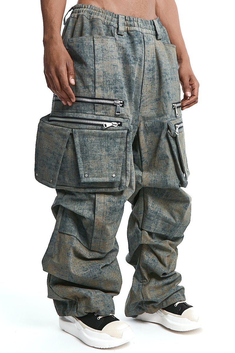 BLENDED SHADES DENIM CARGO TUCK WIDE PANTS