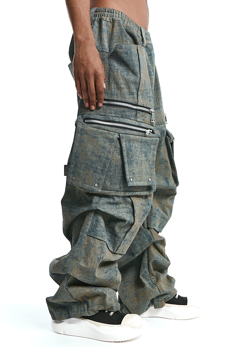 BLENDED SHADES DENIM CARGO TUCK WIDE PANTS