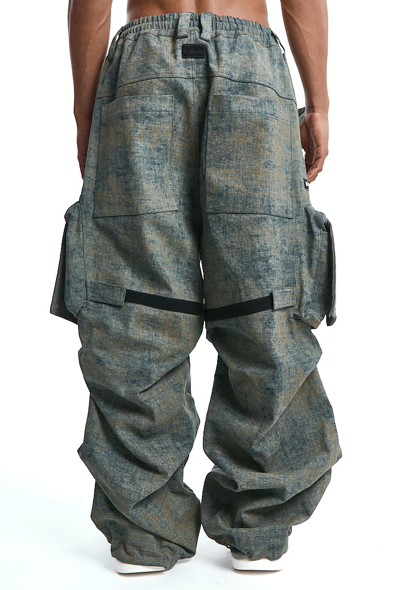 BLENDED SHADES DENIM CARGO TUCK WIDE PANTS