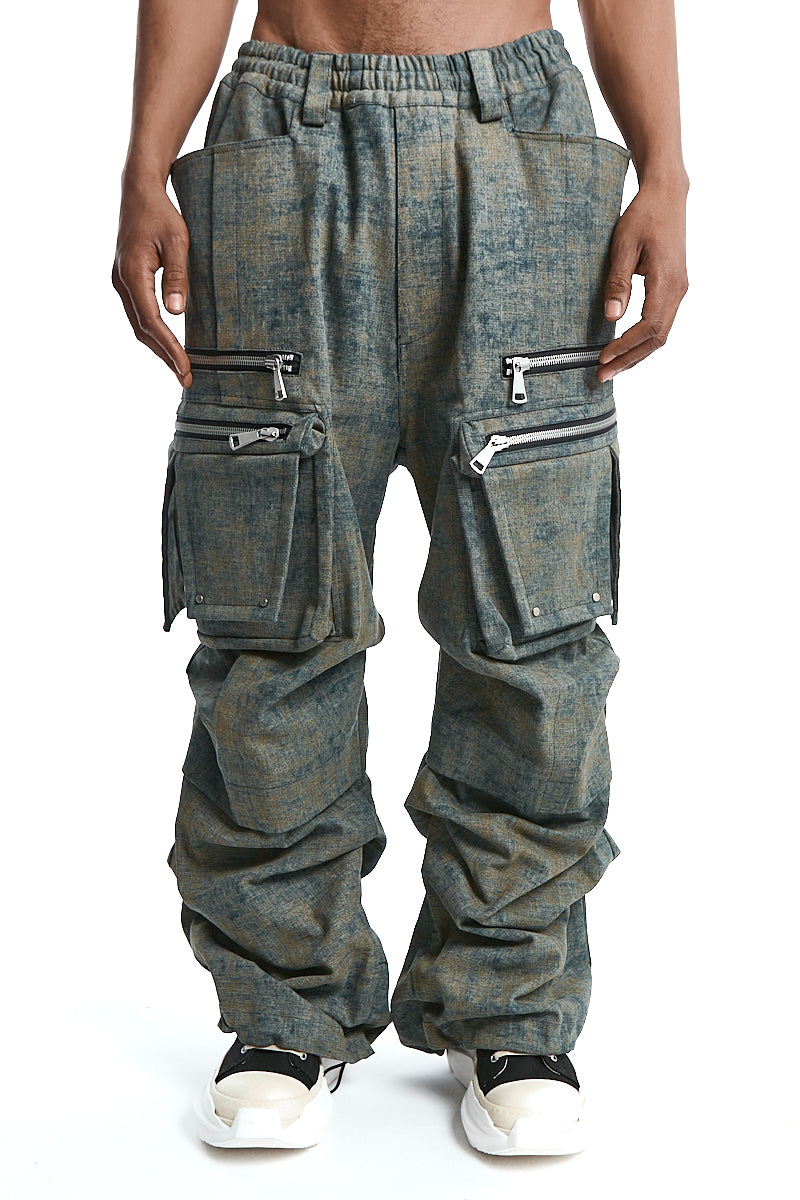 BLENDED SHADES DENIM CARGO TUCK WIDE PANTS