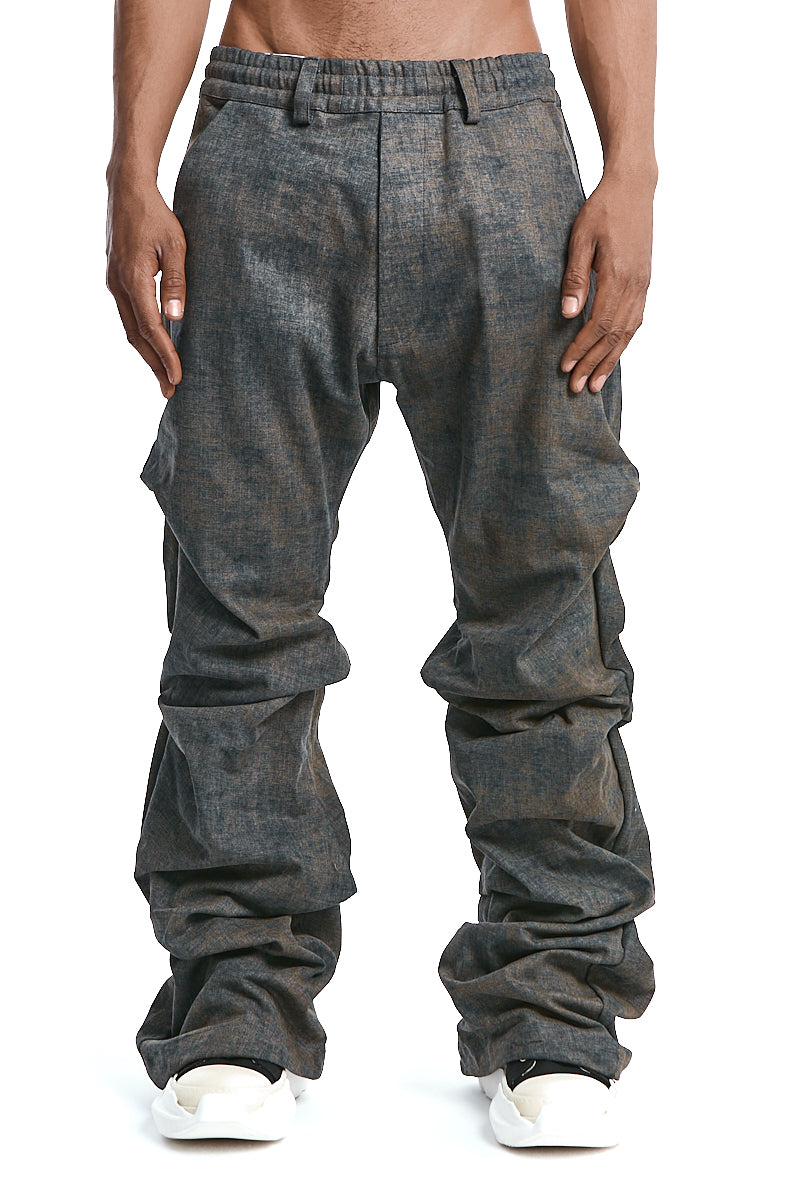 KHAKI BLENDED SHADES BOOTCUT TUCK PANTS