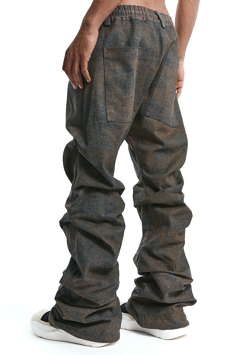 KHAKI BLENDED SHADES BOOTCUT TUCK PANTS