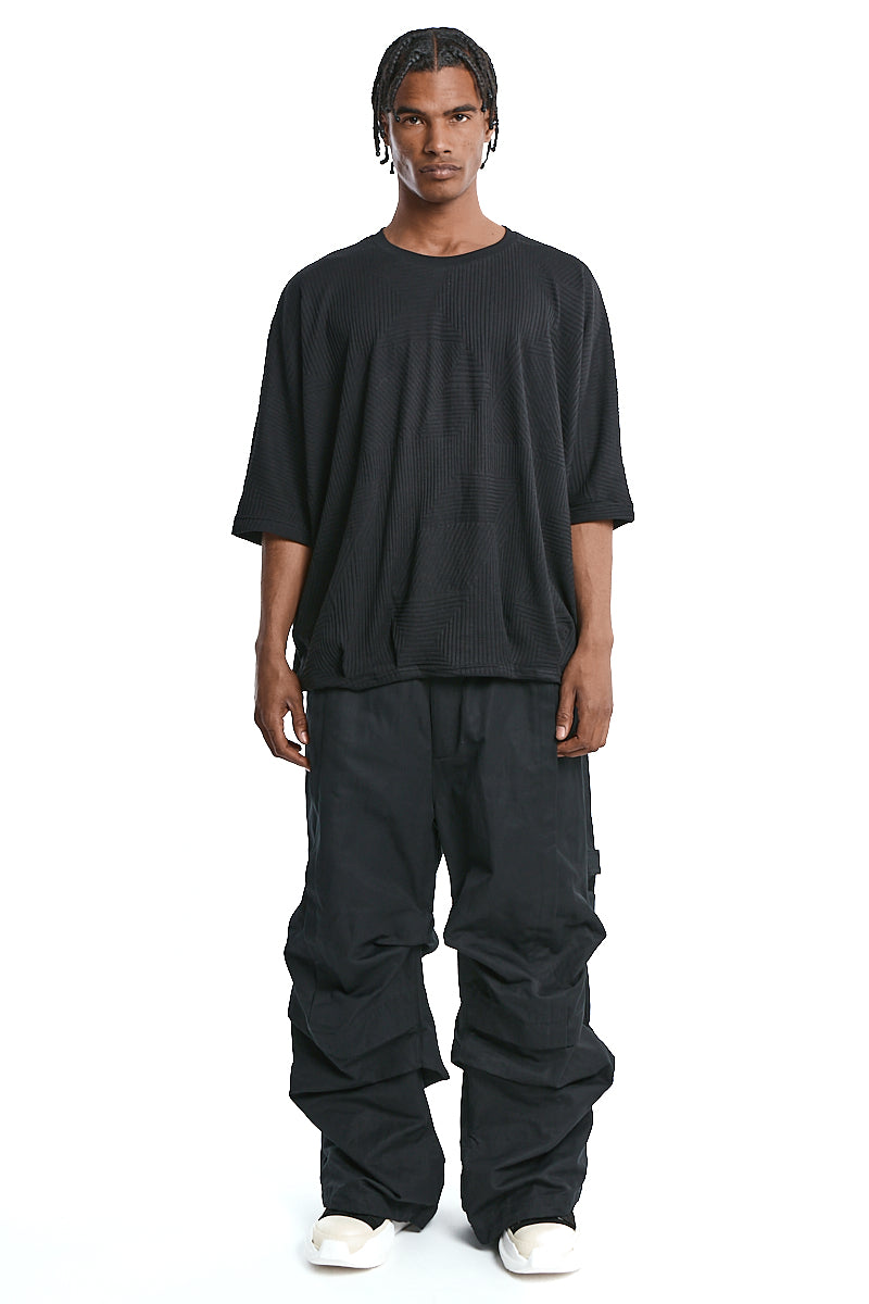 BLACK DISTORTED STRIPE DOLMAN TEE
