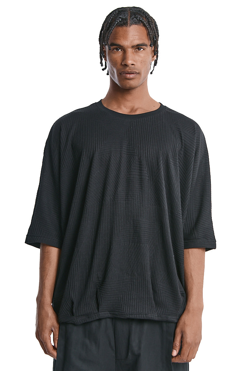 BLACK DISTORTED STRIPE DOLMAN TEE