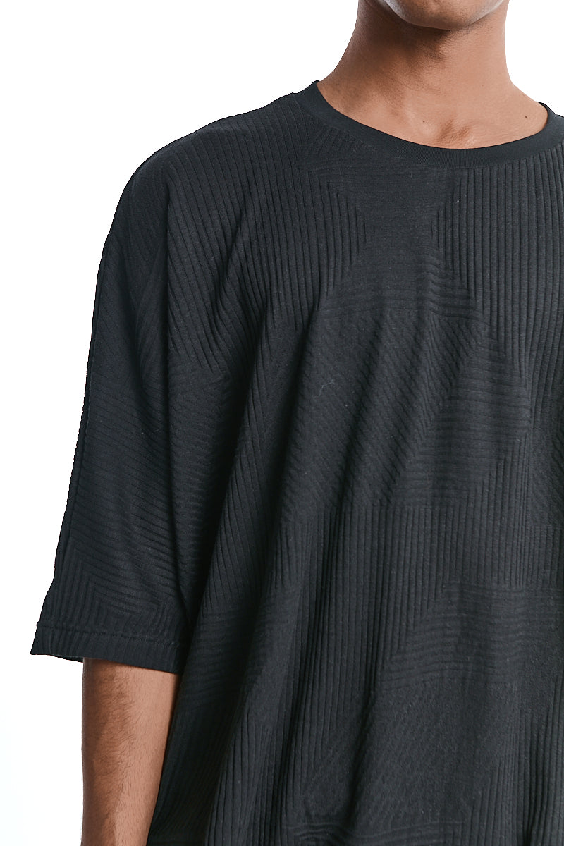 BLACK DISTORTED STRIPE DOLMAN TEE