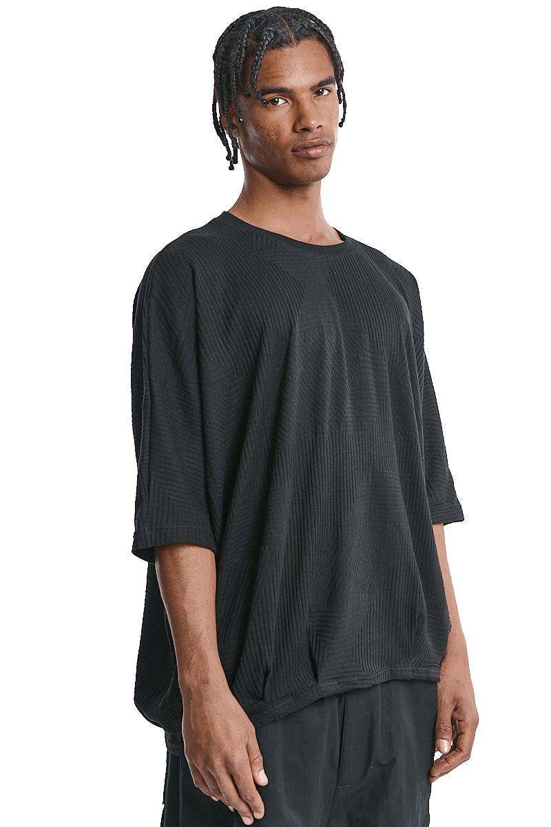 BLACK DISTORTED STRIPE DOLMAN TEE