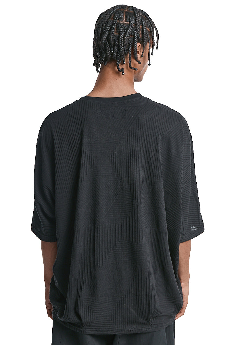 BLACK DISTORTED STRIPE DOLMAN TEE