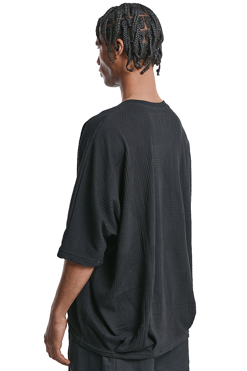 BLACK DISTORTED STRIPE DOLMAN TEE