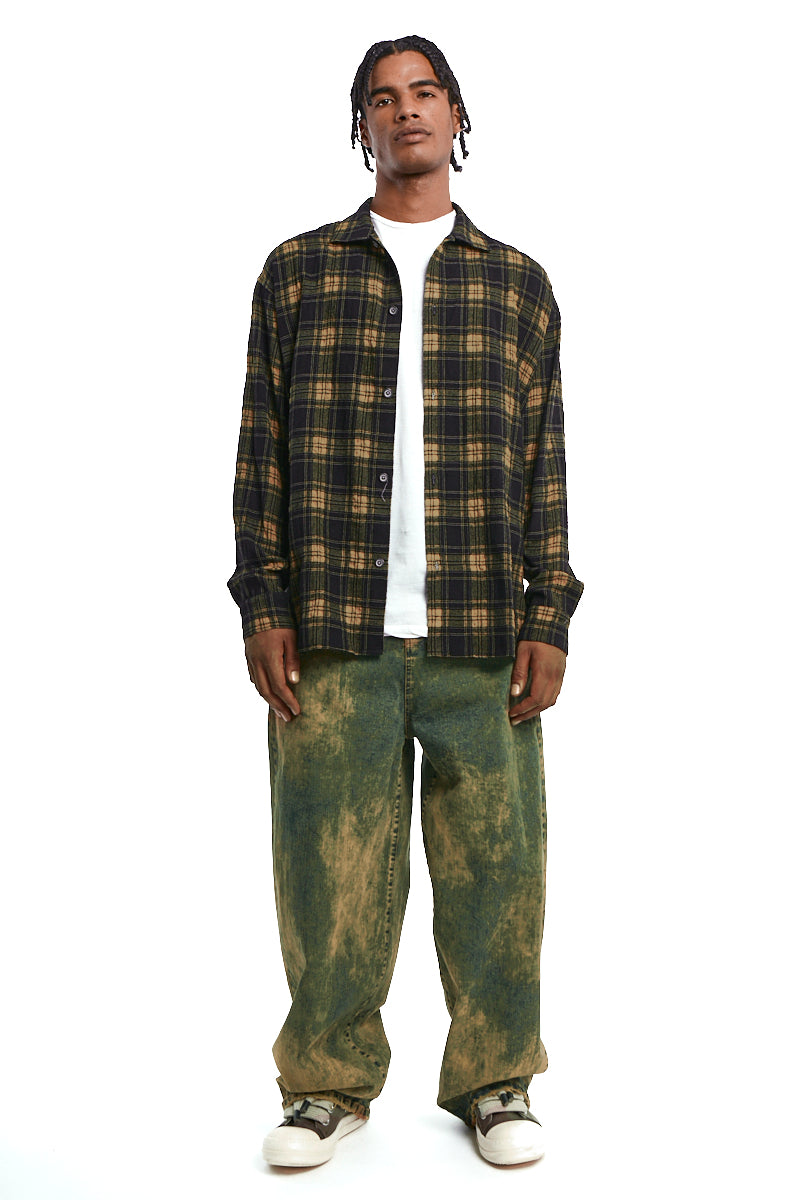 BLACKxYELLOW PLAID PATTERNED SHIRT